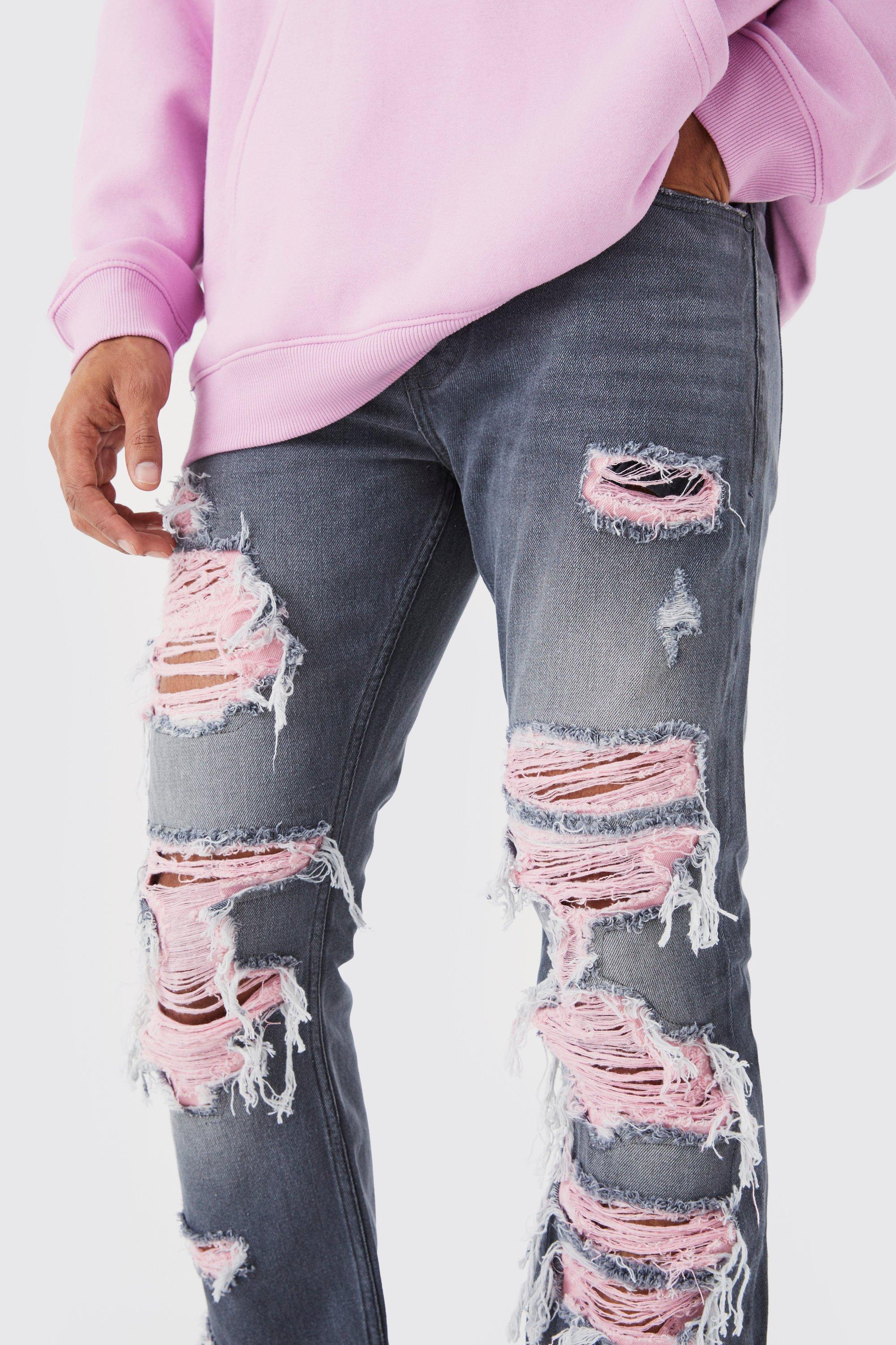 Pink best sale ripped jeans